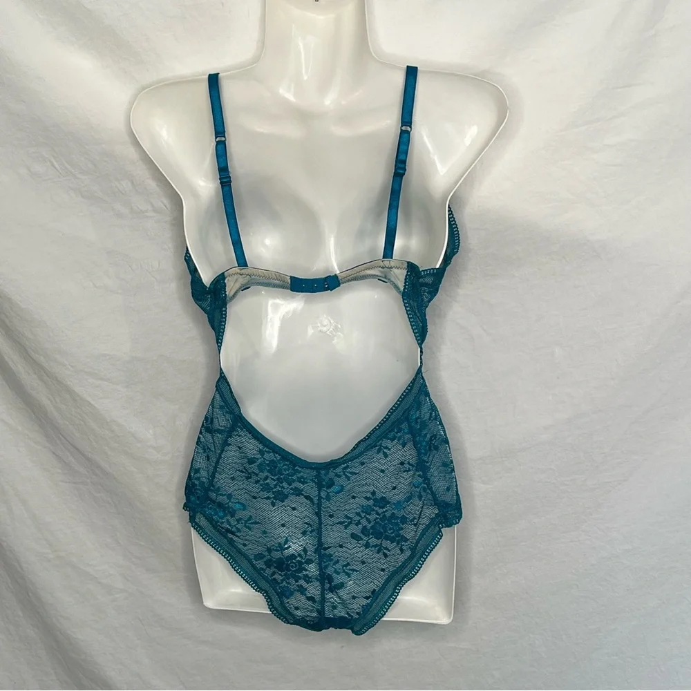 Intimately Free People FP No Trace Lace Bodysuit Teal Blue XS OB831127 SHEER EUC